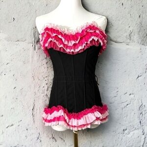 Coquette candy stripe ruffled corset pin  up/y2k M